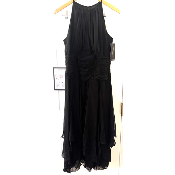 NWT CARMEN MARC VALVO Signature Black Silk Formal dress sz 14 halter sleeveless - Picture 3 of 13